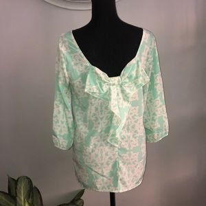 Mint green/white bow back blouse